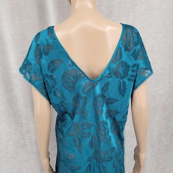 Intimate Moods Vintage Teal Sheer Floral Burnout Design Lace Trim Women's Large - Picture 6 of 12